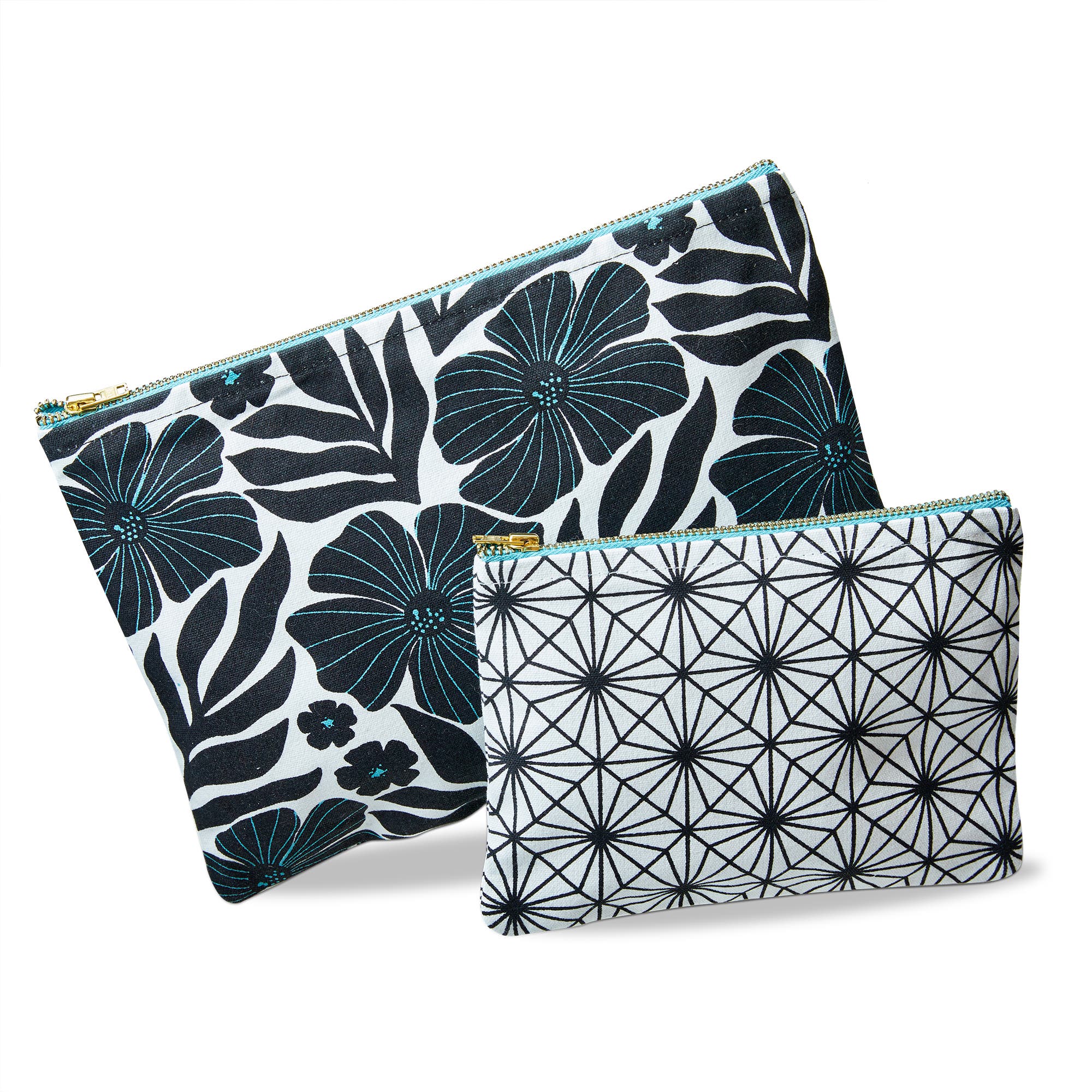 Be Brave Be Kind Pouch S/2 Aqua Cotton Everyday, Main, color, Blue