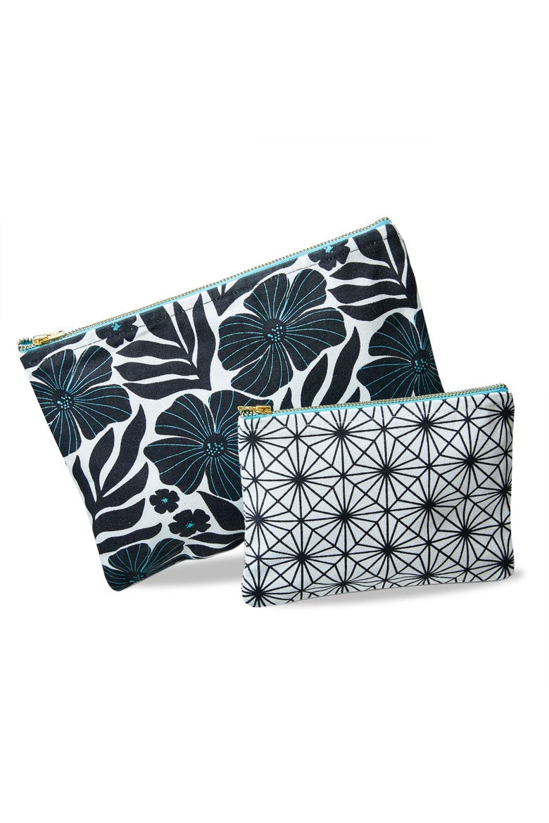 Be Brave Be Kind Pouch S/2 Aqua Cotton Everyday, Main, color, Blue