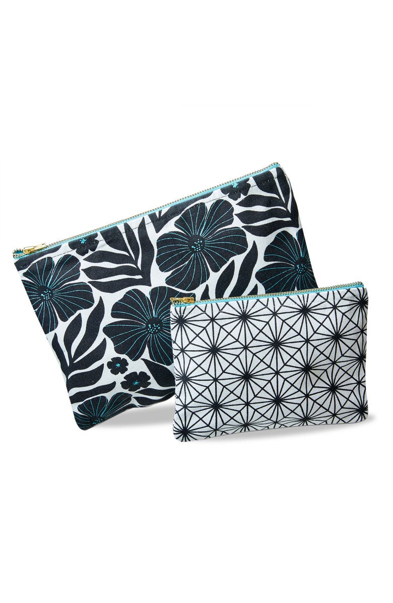 tag Be Brave Be Kind Pouch S/2 Aqua Cotton Everyday, Main, color, Blue