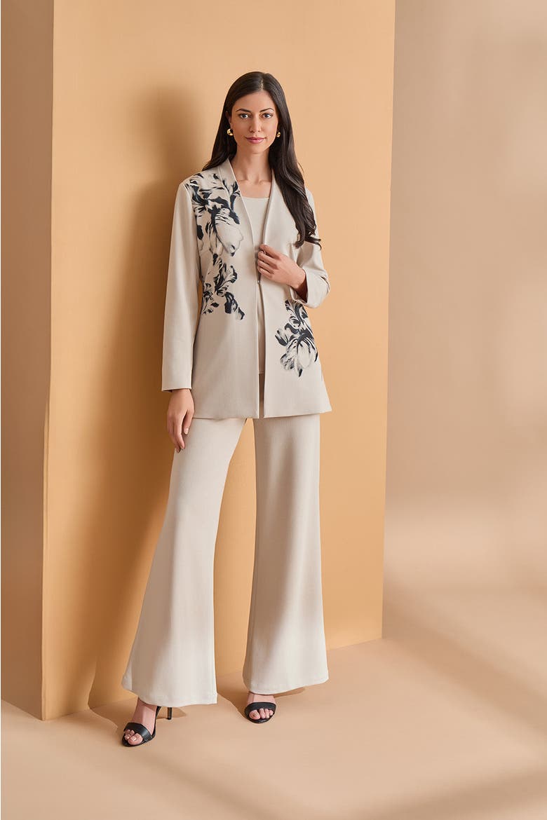Floral Printed Stretch Deco Crepe Jacket, Alternate, color, Limestone/Black