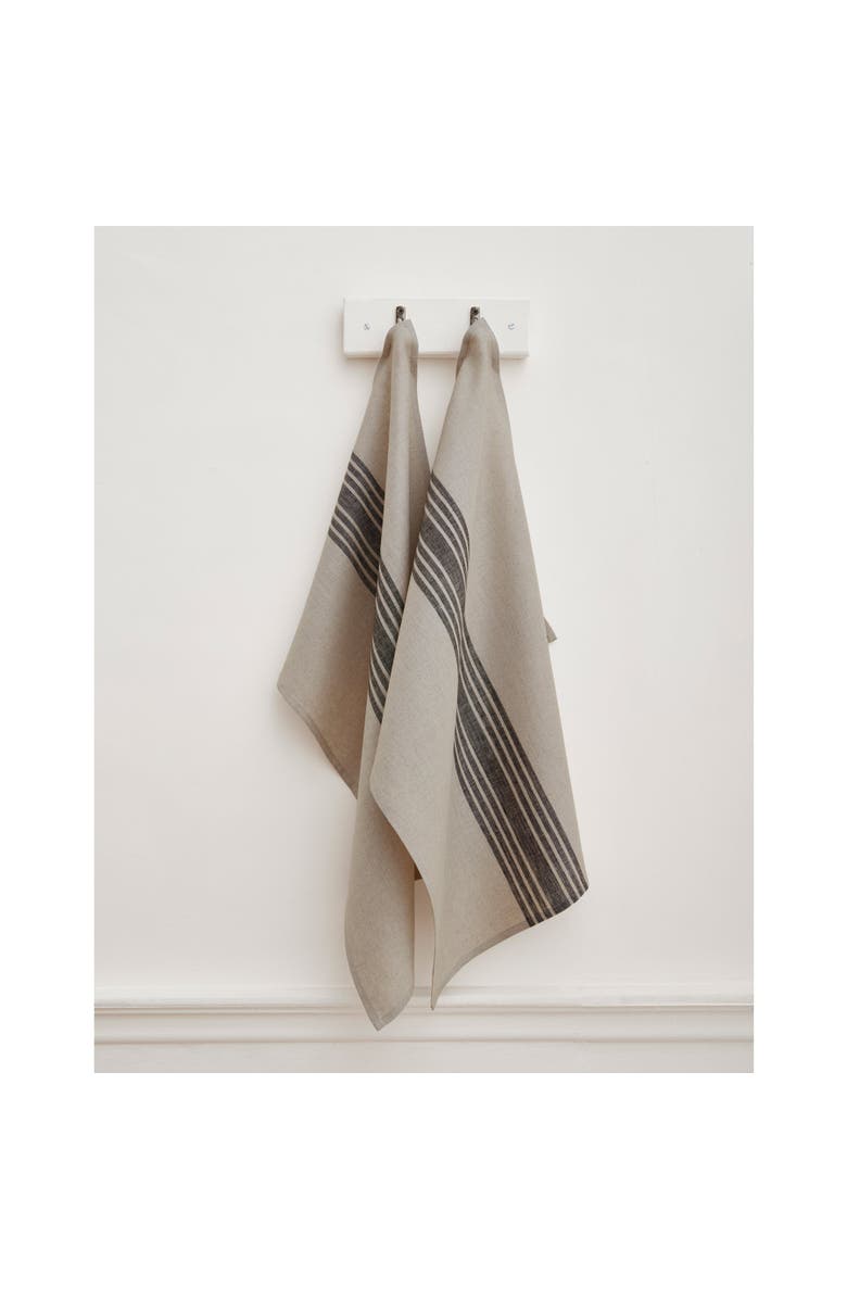 Solino Home Linen Kitchen Towels Set of 2, 17 x 26 Inch for Dining Table, Holiday and Everyday Table Decor - Farmhouse, Main, color, Black And Natural