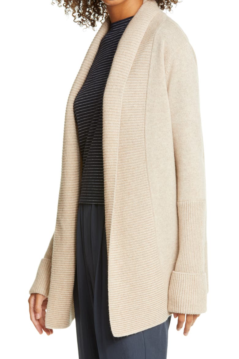Rib Front Wool & Cashmere Cardigan, Alternate, color, LIGHT HEATHER MARZIPAN