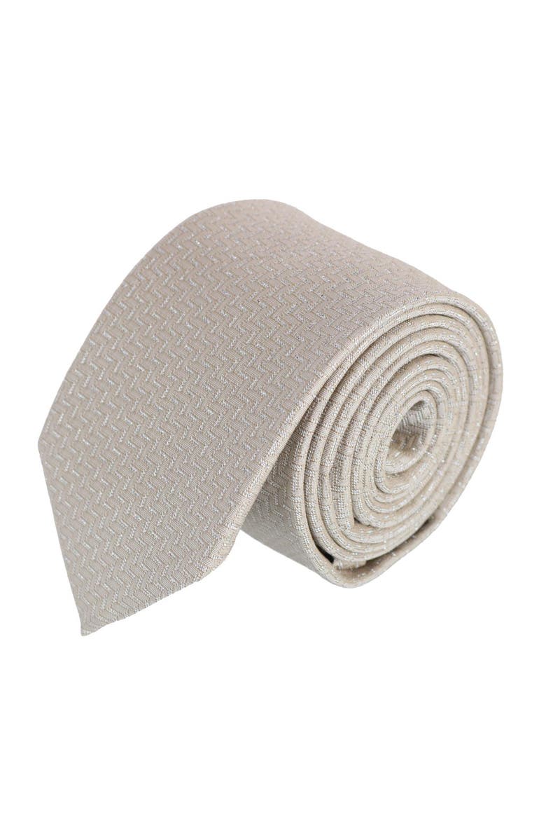 Trafalgar Baldwin Metallic Dash Silk Business Necktie, Main, color, Champagne