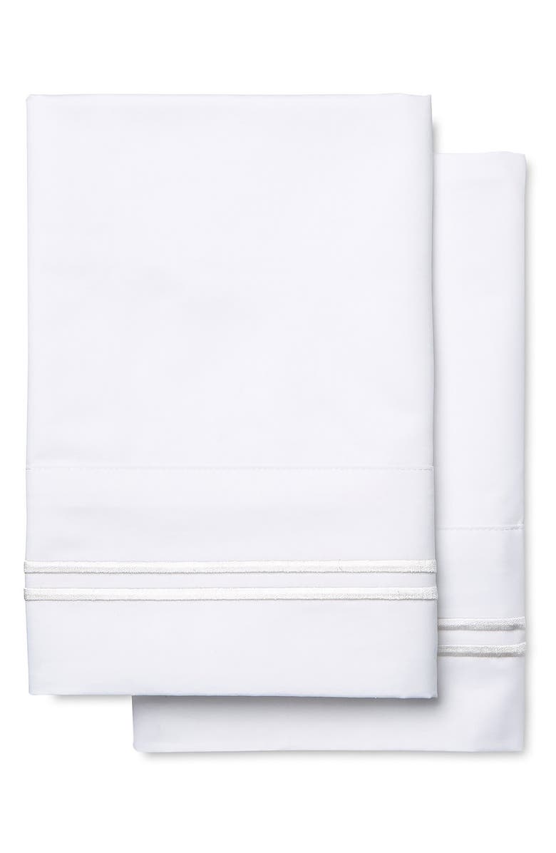 MELANGE HOME Set of 2 Border 600 Thread Count Sateen Pillowcases, Main, color, White/ White