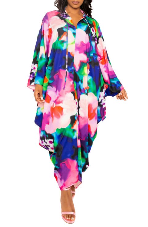Abstract Print Long Sleeve Caftan (Plus)
