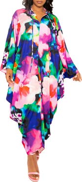 BUXOM COUTURE Abstract Print Long Sleeve Caftan