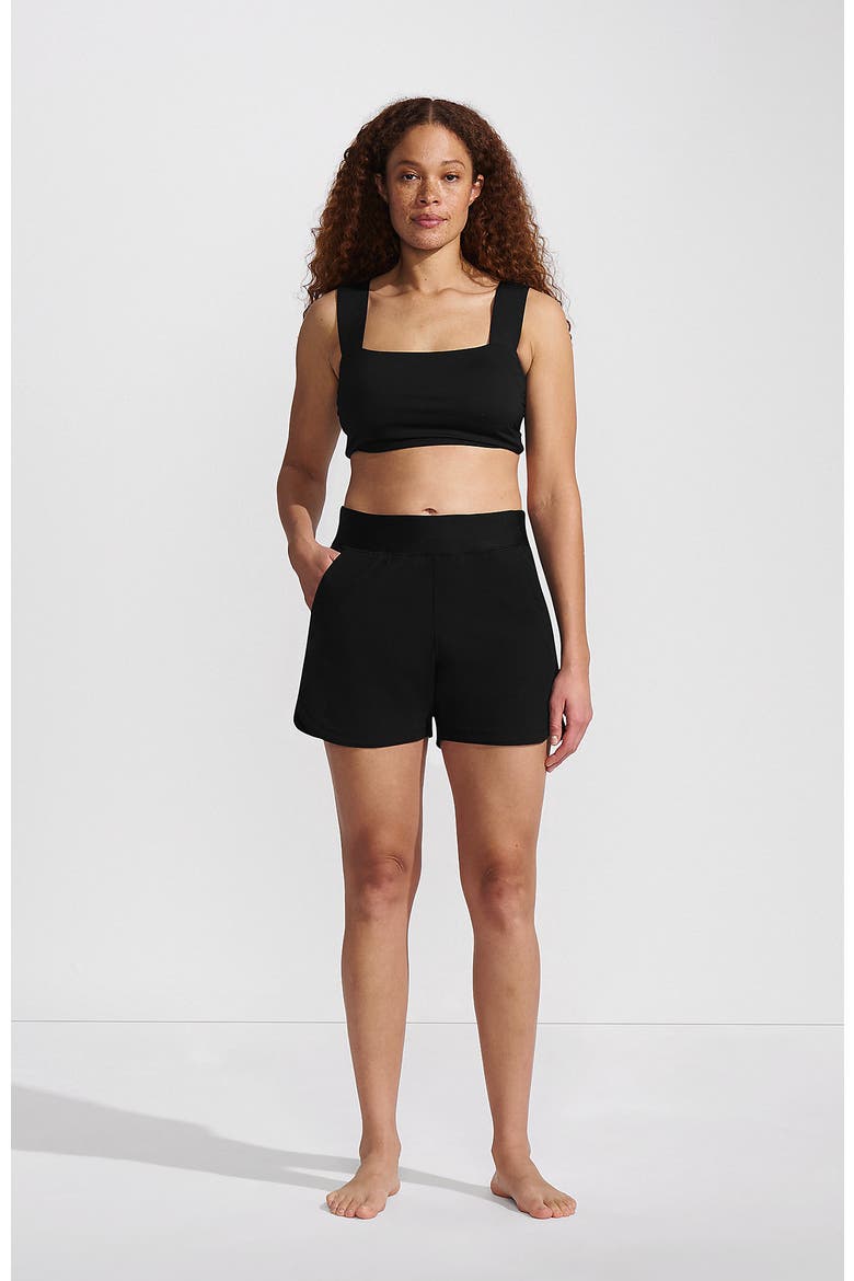 5" Quick Dry Elastic Waist Board Shorts Swim Cover-up Shorts with Panty, Main, color, Black