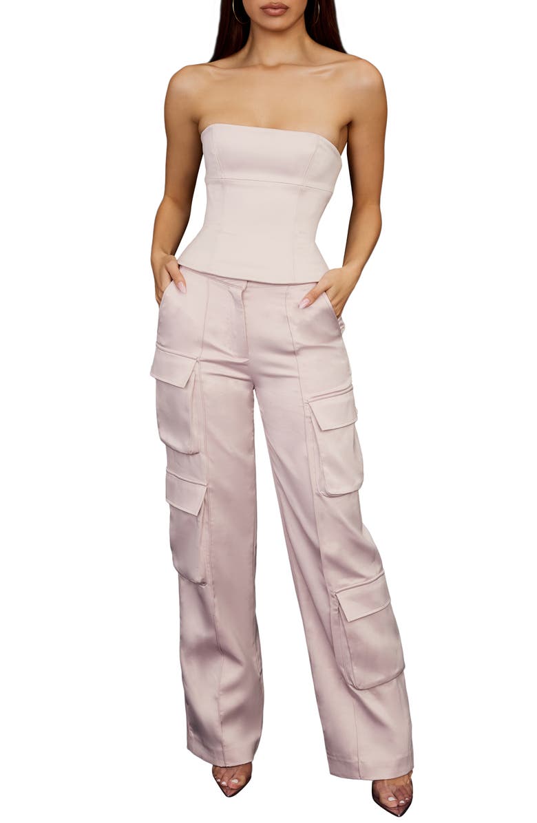 HOUSE OF CB Angelica Satin Strapless Corset Top, Alternate, color, 