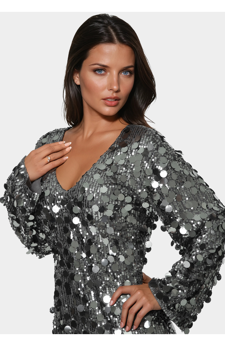 bebe Beaded Dolman Sleeve Mini Dress, Alternate, color, Silver