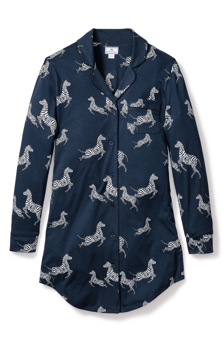 Petite Plume Zebre de Nui Pima Cotton Nightgown, Alternate, color, Navy