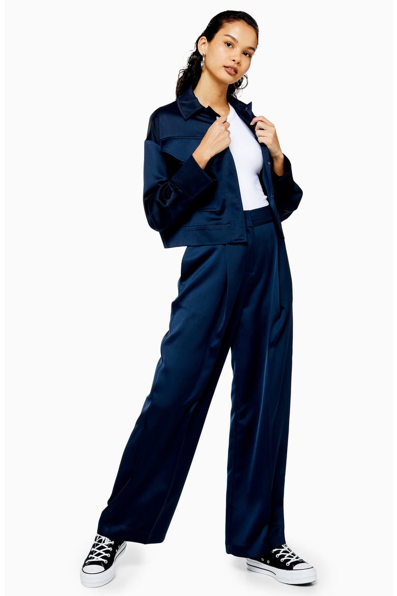 Cropped Satin Utility Jacket, Alternate, color, NAVY BLUE