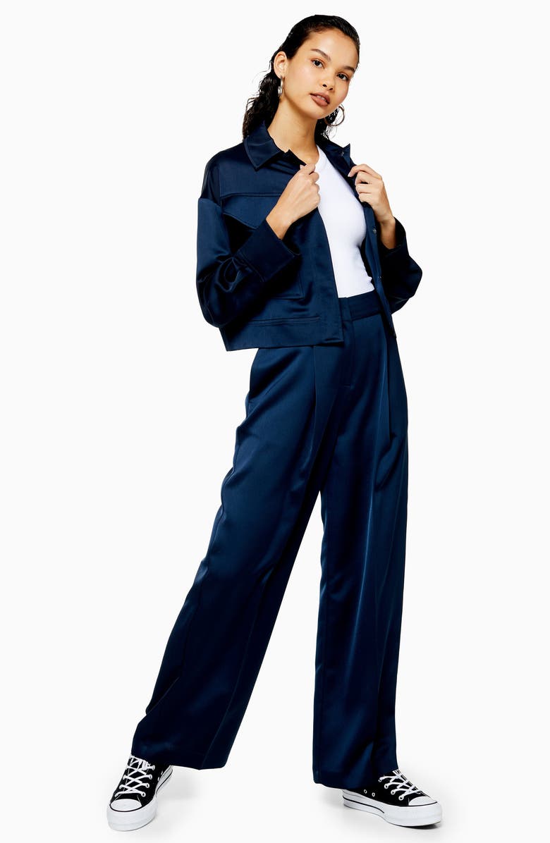 Topshop Cropped Satin Utility Jacket, Alternate, color, 