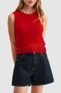All in Favor 3D Flower Hem Open Stitch Tank