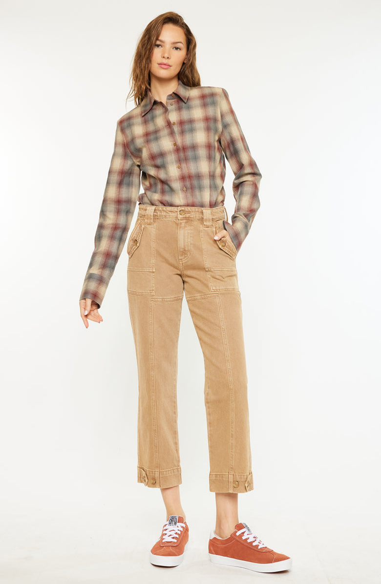 KanCan Ronnie High Rise Slim Straight Leg Cargo Jeans, Alternate, color, Tan