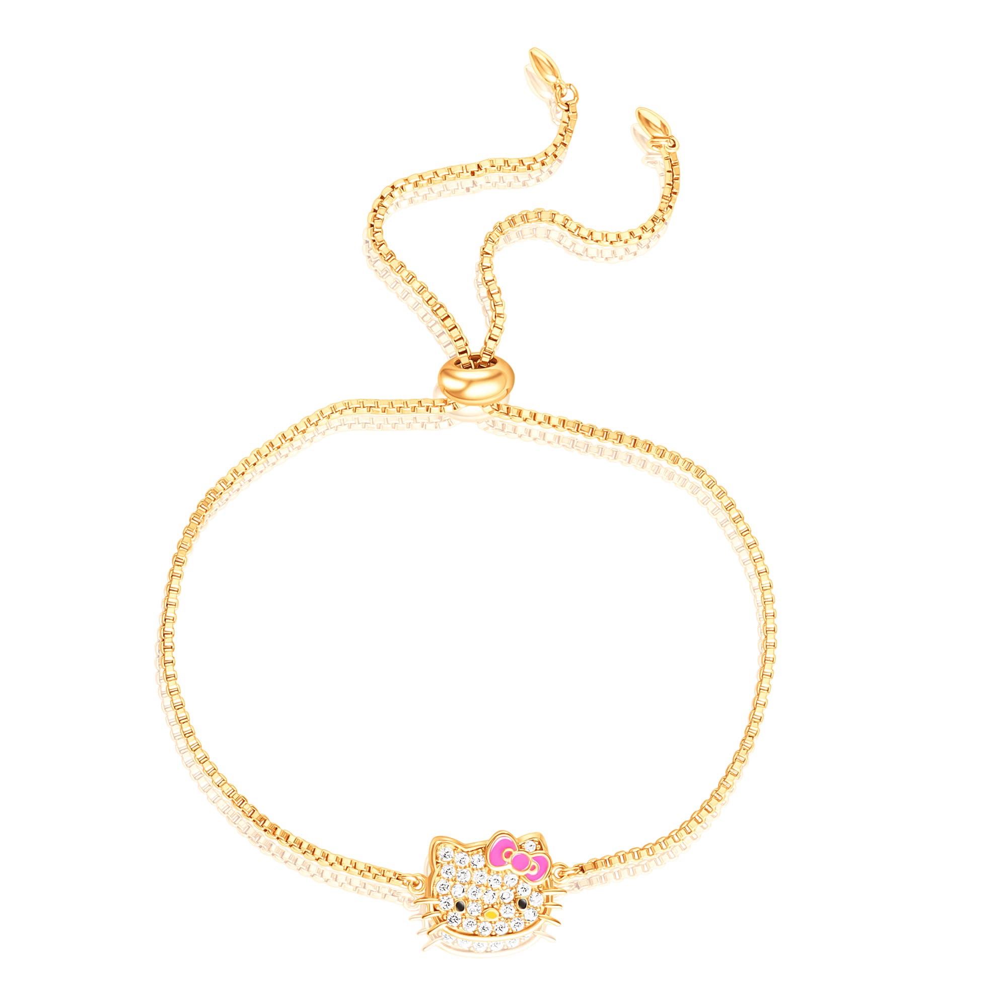 Authentic Pave Hello Kitty Face Lariat Bracelet in Gold 