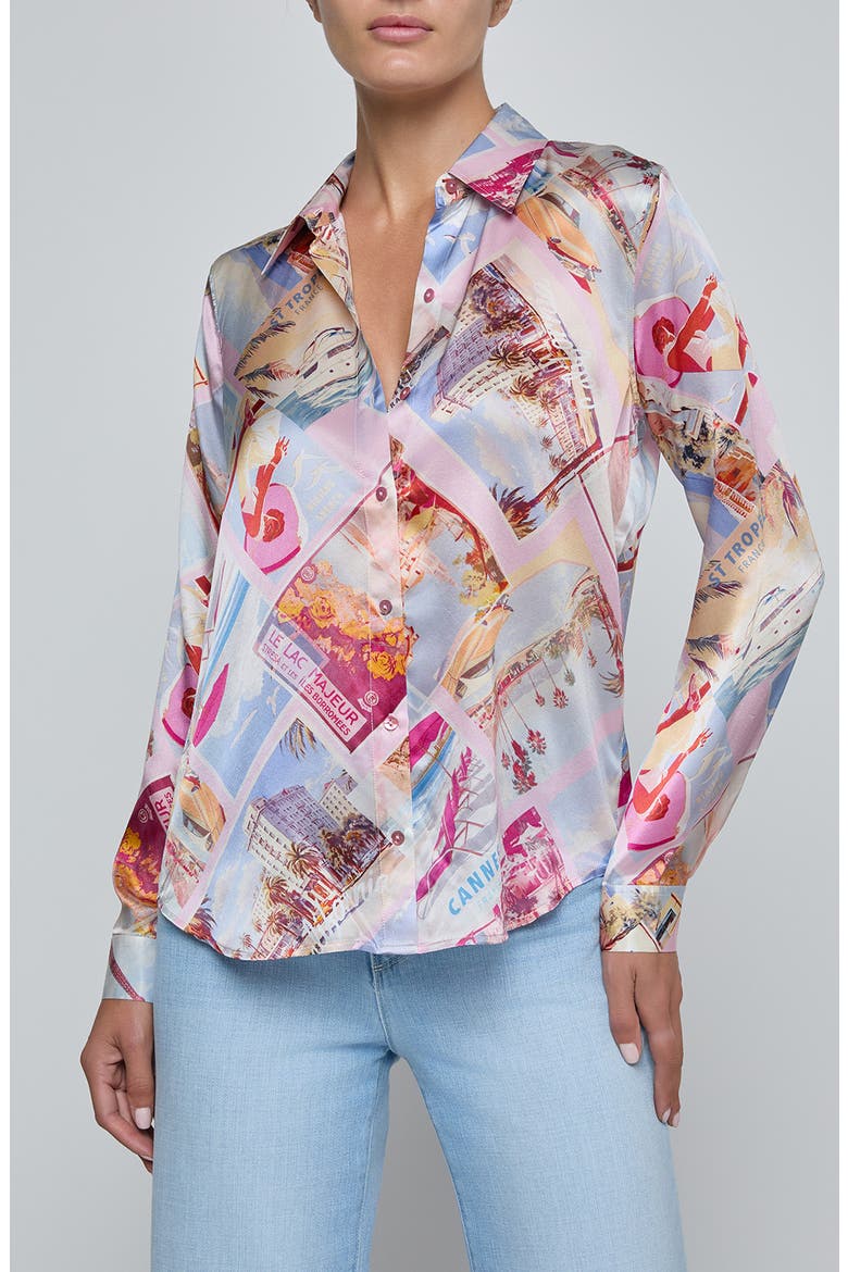 Tyler Print Silk Shirt, Main, color, MULTI PINK