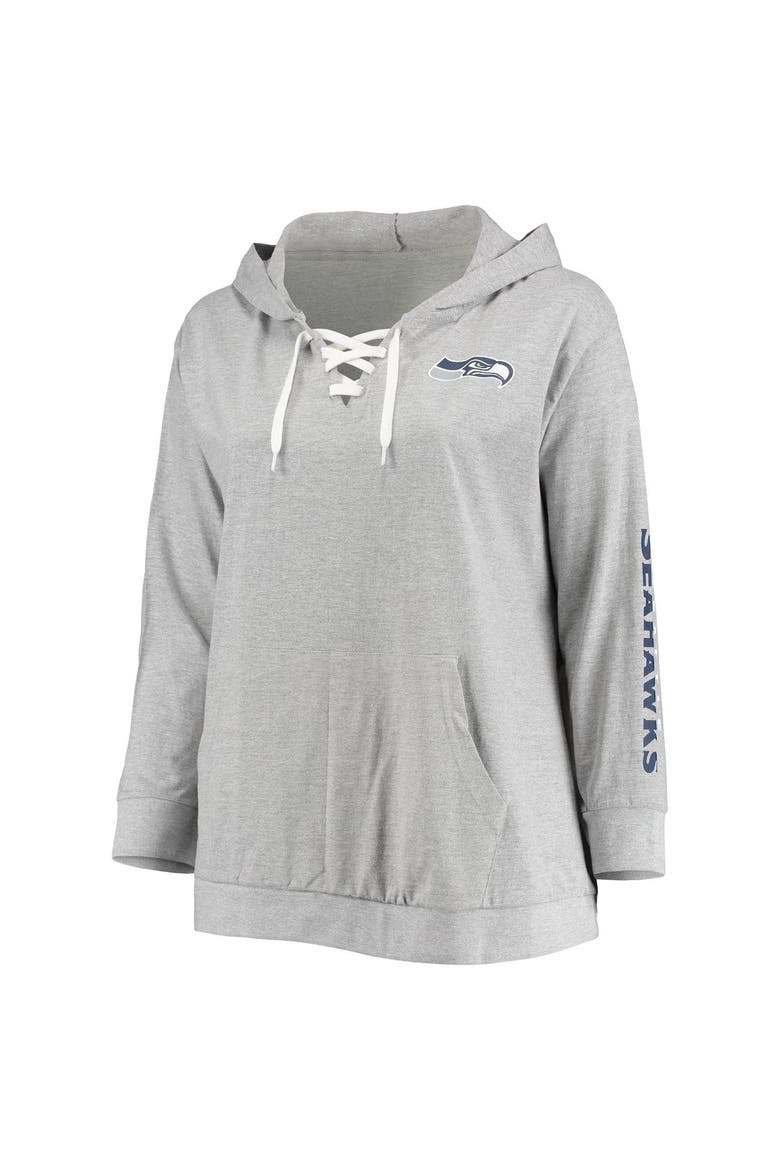 Women's Fanatics Branded Heathered Gray Seattle Seahawks Plus Size Lace-Up Pullover Hoodie, Alternate, color, Heather Gray