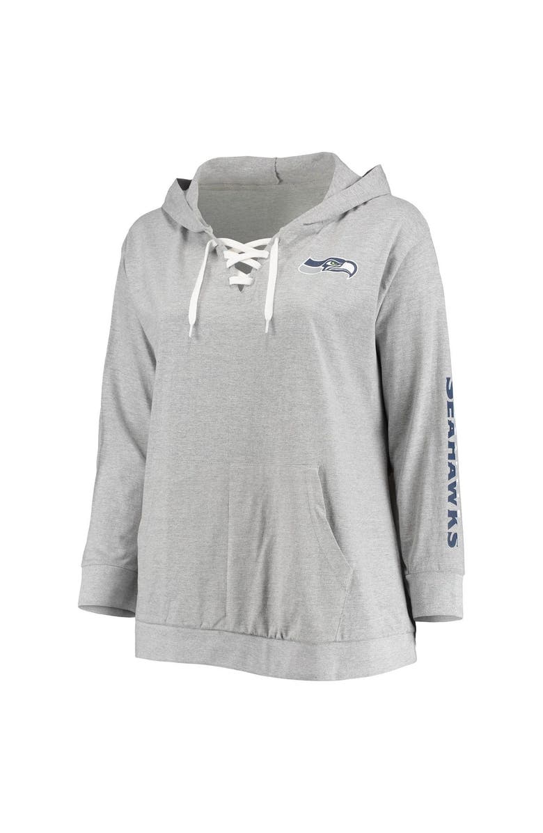 FANATICS Women's Fanatics Branded Heathered Gray Seattle Seahawks Plus Size Lace-Up Pullover Hoodie, Alternate, color,
