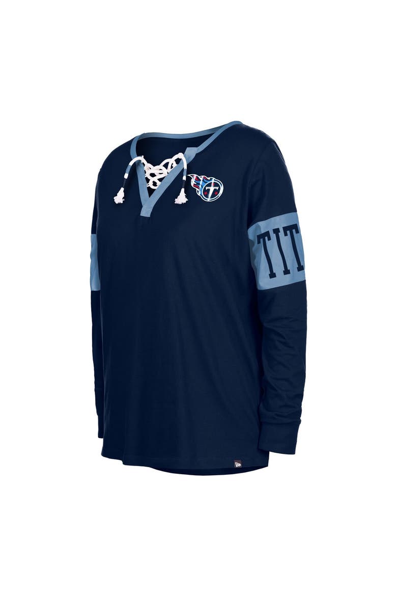 Women's New Era Navy Tennessee Titans Lace-Up Notch Neck Long Sleeve T-Shirt, Alternate, color, Navy