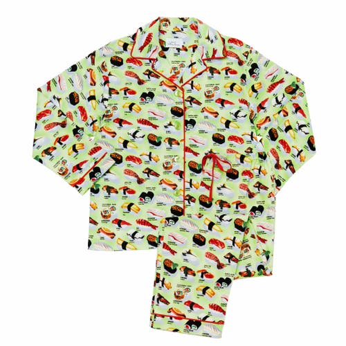 The Cat's Pajamas Pima Knit Pajama Print Set In Green