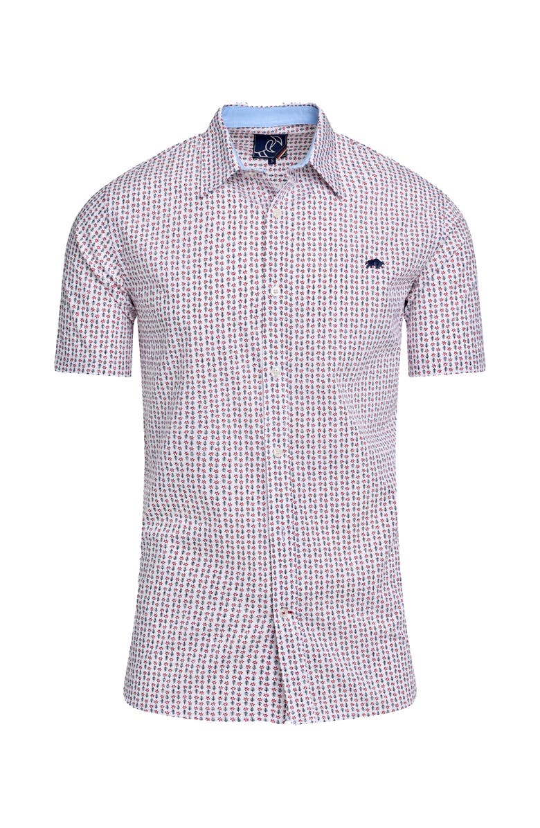 Raging Bull Short Sleeve Flower Cotton Poplin Shirt, Alternate, color, White
