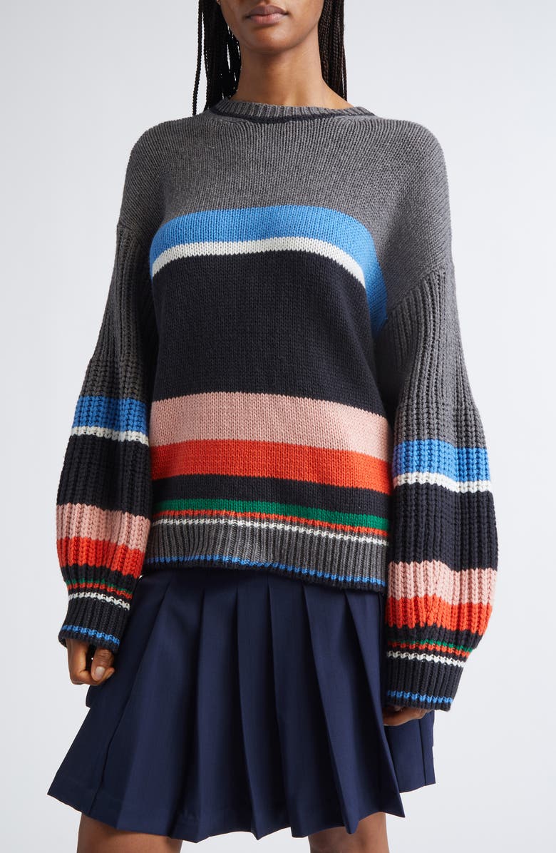 Stine Goya Stripe Oversize Cotton & Wool Blend Sweater, Alternate, color, Chunky Stripes