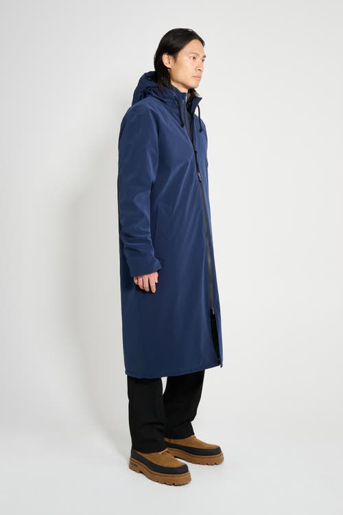 Stutterheim Stockholm Long Matte Winter Coat In Blue