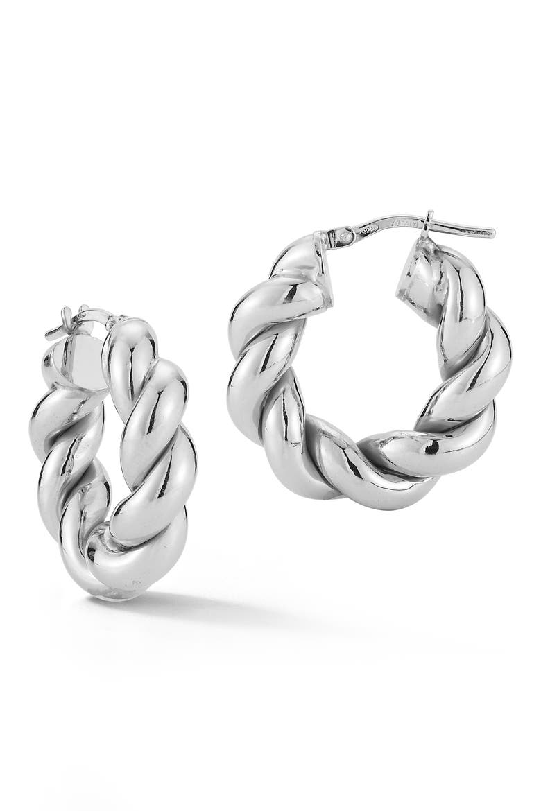 Twist Sterling Silver Hoop Earrings, Main, color, SILVER
