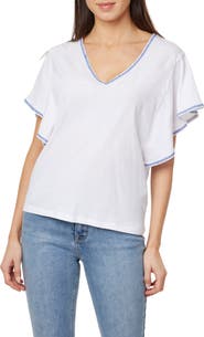 CURVE APPEAL Embroidered Flutter Sleeve Cotton T-Shirt