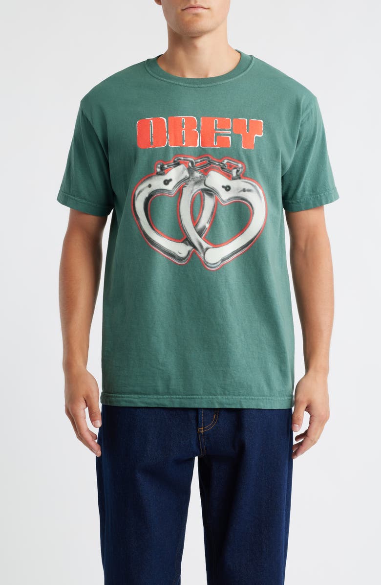 Obey Cuffs Graphic T-Shirt, Main, color, Pigment Rainforest