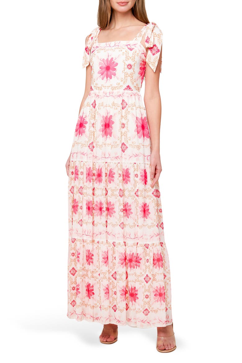 Shoulder Tie Maxi Dress, Main, color, IVORY PINK