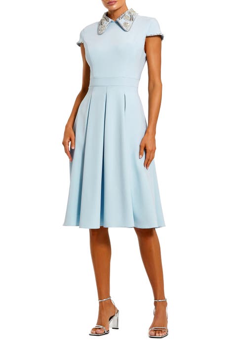 Crepe Short Sleeve Midi Dress With Beading