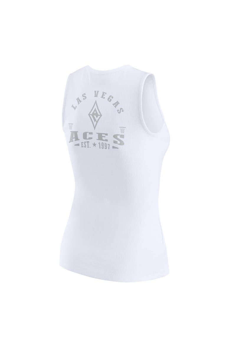 Women's WEAR by Erin Andrews White Las Vegas Aces Rib-Knit Henley Tank Top, Alternate, color, White