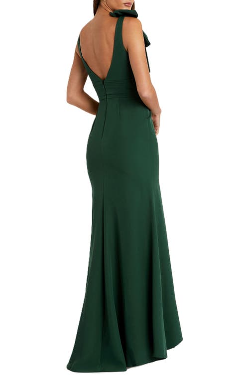 Mac Duggal Sleeveless V Neck Bow Detail Mermaid Gown In Green