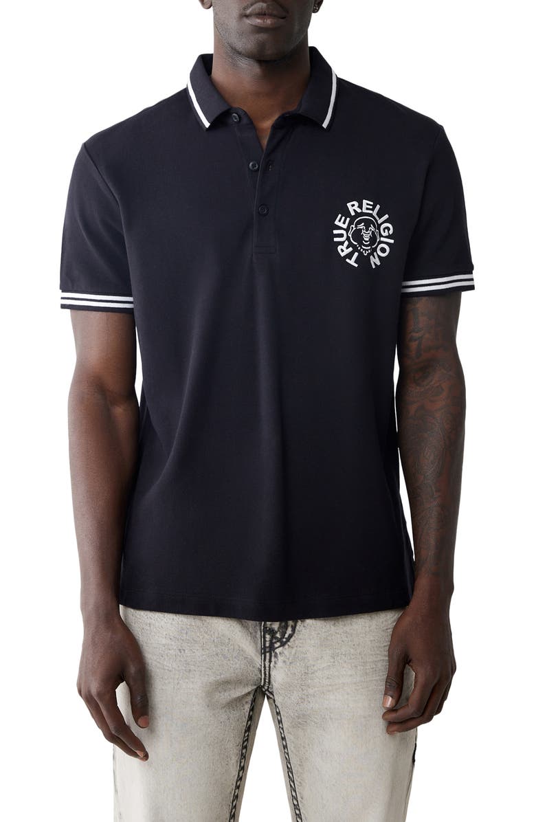 True Religion Logo Embroidered Polo, Main, color, Jet Black