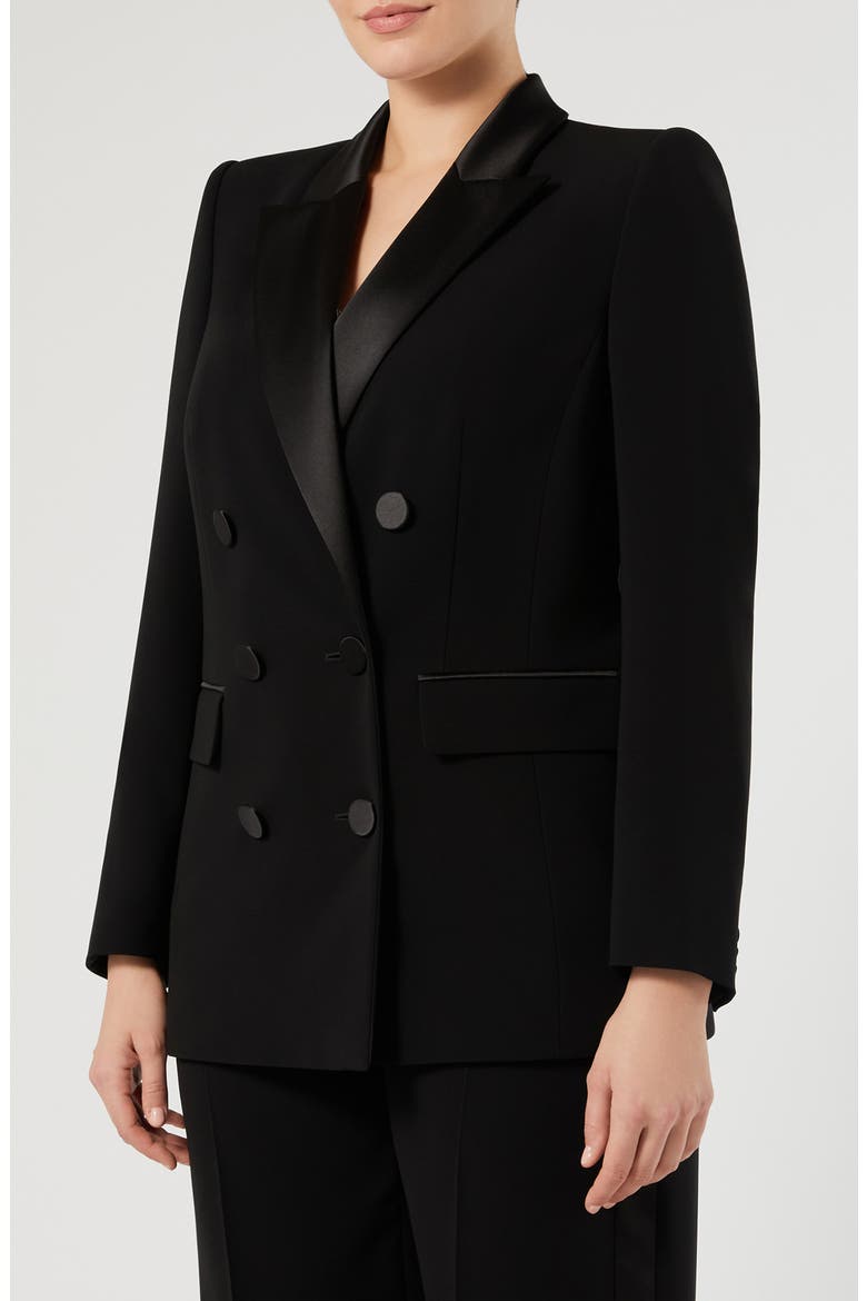 Satin Lapel Double Breasted Tuxedo Jacket, Main, color, BLACK