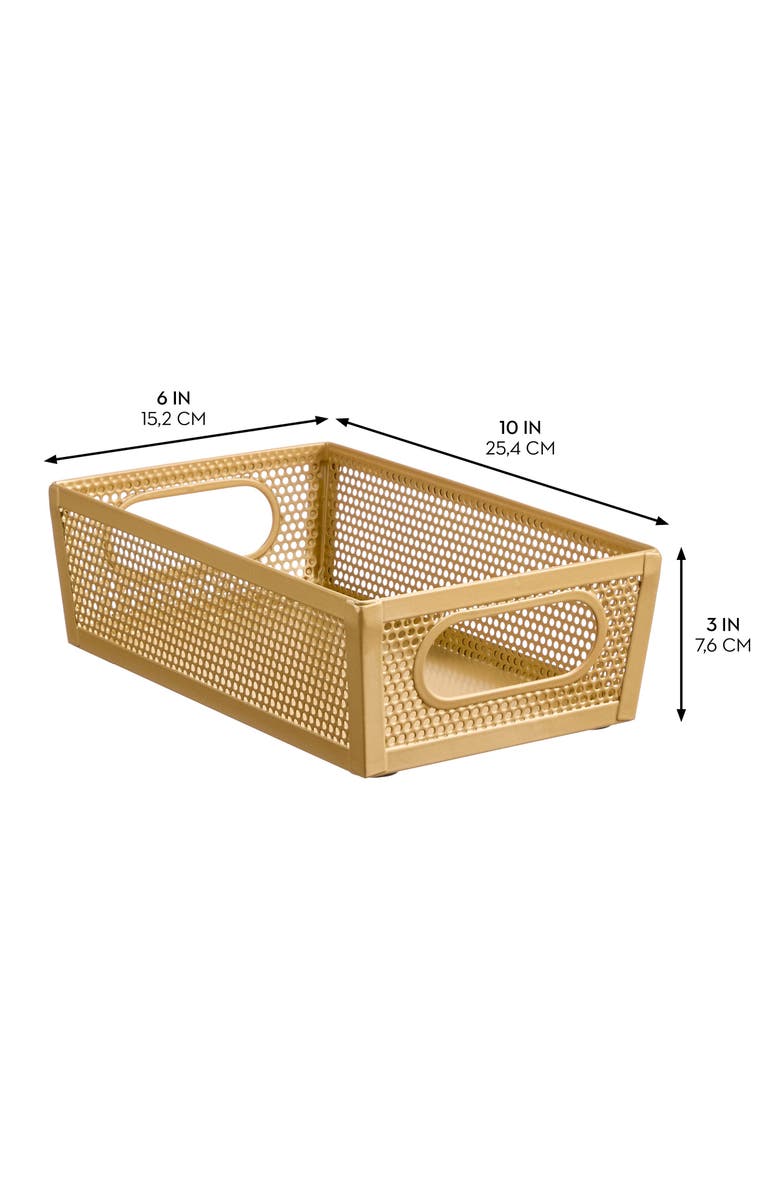 mDesign Perforated Metal Storage Bin with Handles - Set of 2 - Soft Brass, Alternate, color, Soft Brass