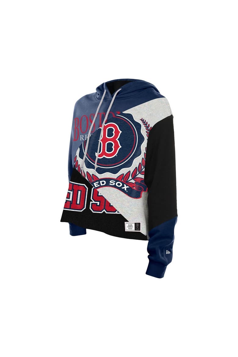 Women's New Era  Boston Red Sox Upcycled Color Block Cropped Boxy Hoodie, Alternate, color, Navy