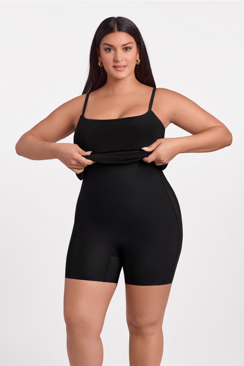 Sculpting Shapewear Rib Straight Neck Off The Shoulder Midi Dress, Alternate, color, Onyx Black Rib