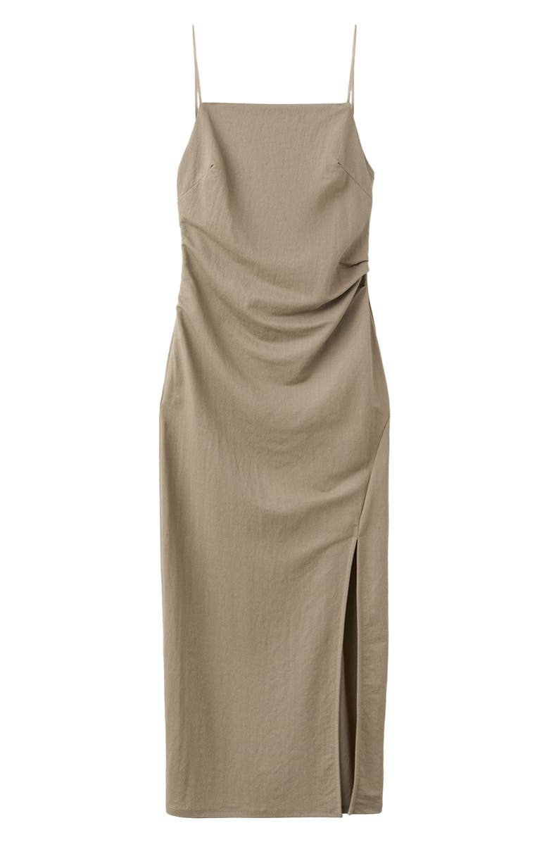 MANGO Spaghetti Strap Draped Midi Dress, Main, color, Light/ Pastel Brown