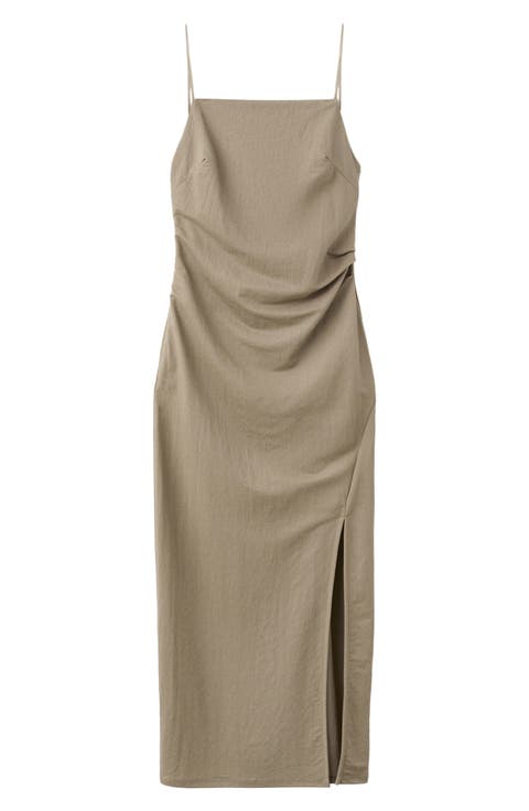 Spaghetti Strap Draped Midi Dress