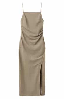 Spaghetti Strap Draped Midi Dress
