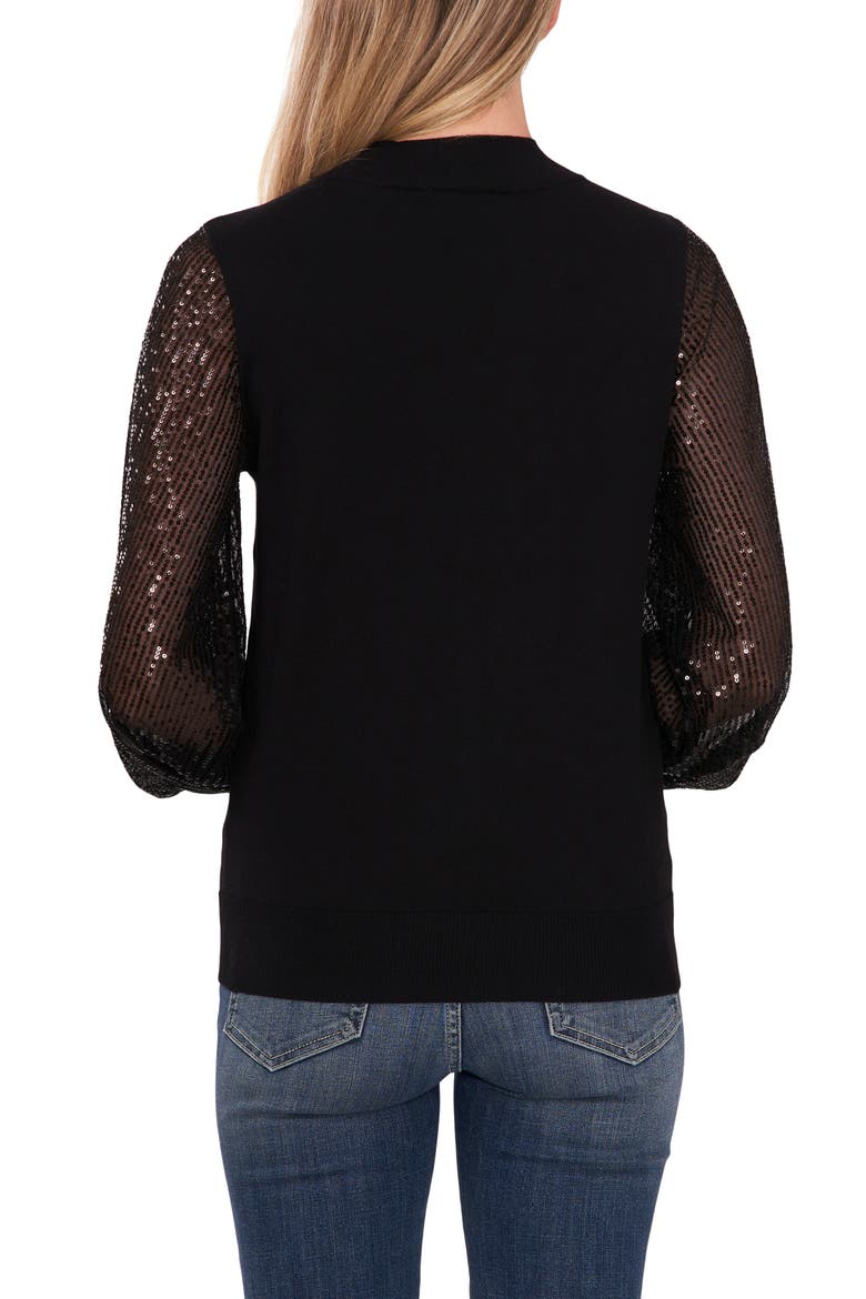 Sequin Sleeve Mock Neck Sweater, Alternate, color, RICH BLACK