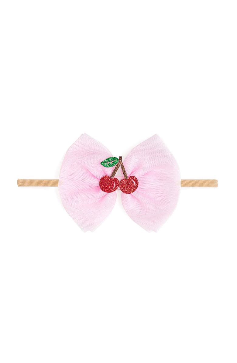 Sweet Wink Cherry Tulle Bow Baby Headband, Main, color, Pink