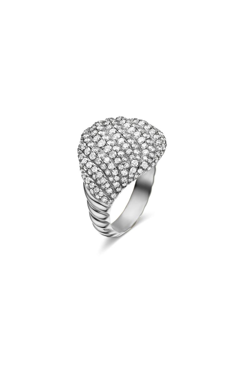 Sculpted Cable Pinky Ring in 18K White Gold with Pavé Diamonds, Alternate, color, 18K WHITE GOLD