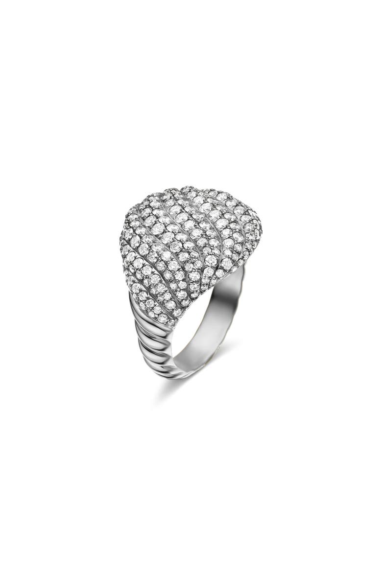 David Yurman Sculpted Cable Pinky Ring in 18K White Gold with Pavé Diamonds, Alternate, color, 18K White Gold