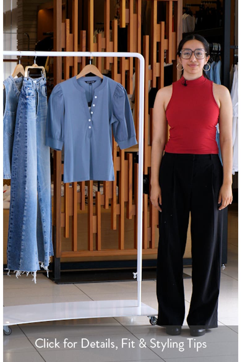 Coralee Puff Sleeve Mixed Media Henley Top video