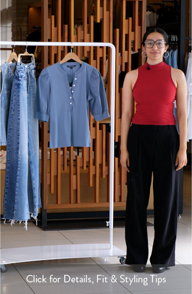 Coralee Puff Sleeve Mixed Media Henley Top, sales video thumbnail