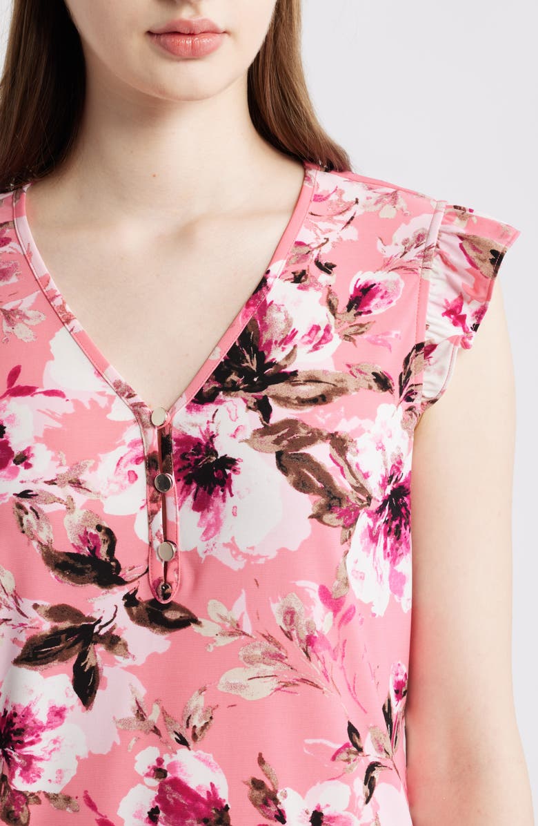 AK ANNE KLEIN Floral Ruffle Jersey Top, Alternate, color, Calypso Coral Multi