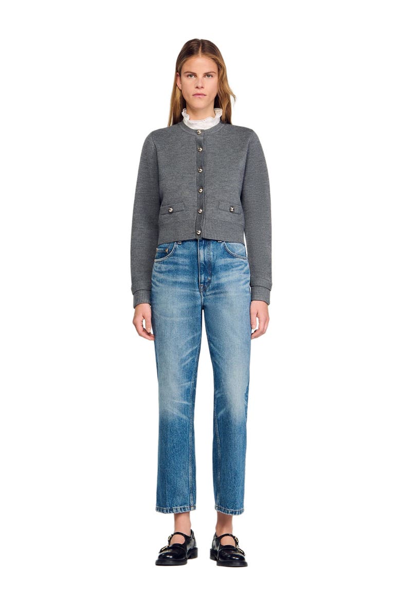 SANDRO Cardigan with detachable ruffle collar (Women) | Nordstrom